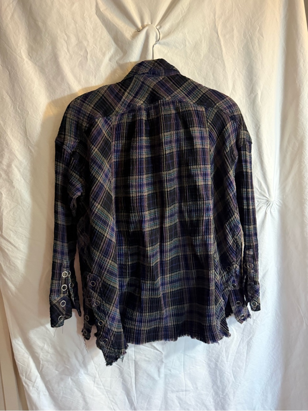 Free People Plaid Button-Up Shirt - Purple & Black Size S - Picture 4 of 7